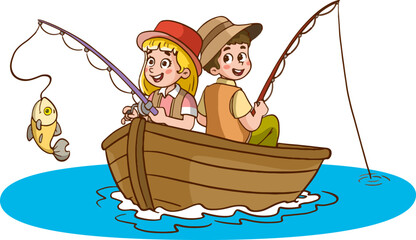 children fishing in the sea by boat