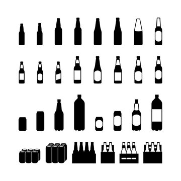 Beer bottle and beercan pictogram icon set isolated PNG