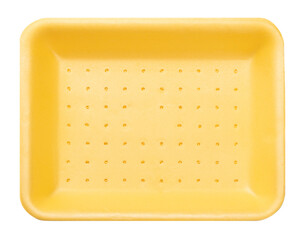 yellow packaging tray made of recyclable foam plastic isolated