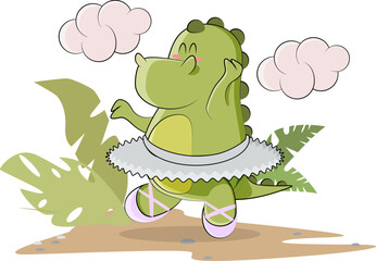 cute dinosaur ballerina dancing for other dinosaurs
