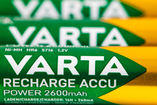  Varta recharge Accu power Ni-MH AAA battery on white background