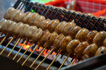 Nicely grilled sausages, Thai spicy sausages