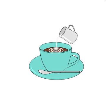 Illustration image of pouring milk into coffee