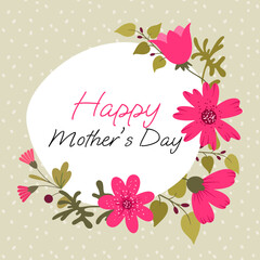 Fototapeta na wymiar greeting card with flat floral design and text happy mothers day