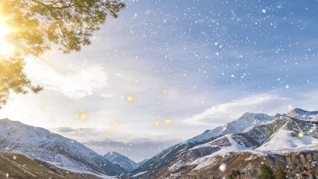 Beautiful snowfall and time lapse in the mountains , Beautiful winter landscape 4k video, video loop