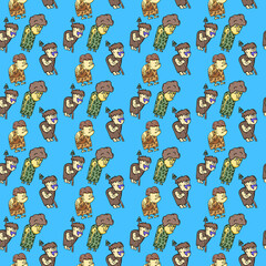 Cartoon Caveman Repeating Pattern Clipart