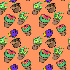 Cartoon Flower Pot Repeating Pattern Clipart