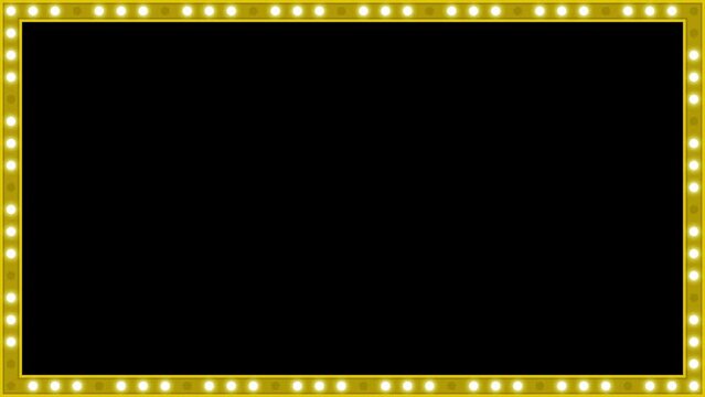 明るくレトロな電球・電飾・LEDが点滅しながら回転するフレームアニメーション　白色・昼光色　10秒ループ　黒背景　黄色／イエロー