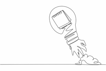 Single continuous line drawing calendar launching with light bulb. Symbol of achieve business goals. Startup company concept. Agenda event in office. One line draw graphic design vector illustration