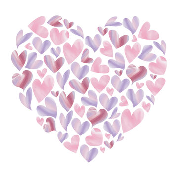 saint valentines day picture of big love heart consists of mini hearts with aquarelle fill