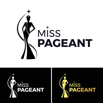 Miss pageant logo - black white and gold The beauty queen pageant wearing a crown and star roll around vector design