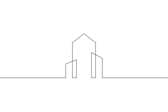 One Continuous Line. Modern House Logo. Minimalistic House Silhouette. Housing Construction. Building. One Continuous Line On A White Background.