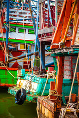 Fototapeta na wymiar Songkhla harbour with fisherman's boats in Thailand