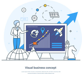 Visual business concept data visualization process, statistics analyzing
