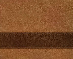 Fototapeta premium Brown leather stripe on beige leather background - eps10. Realistic vector illustration. Vintage styled label backdrop.