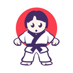 Fototapeta na wymiar cute girl character vector mascot illustration in karate uniform