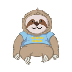 Obraz premium slow loris character vector illustration mascot character in blue shirt that says warm hugs