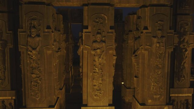 Drone shot of at Chronicle of Georgia at night in Tbilisi, Georgia