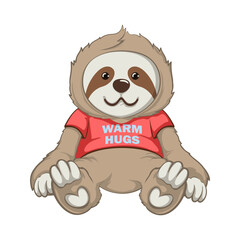 slow loris character vector illustration mascot character in red shirt saying warm hugs