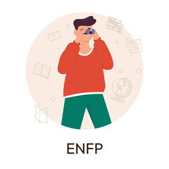 MBTI person types concept. Socionics mbti. Personality test. Campaigner character. Flat vector illustration