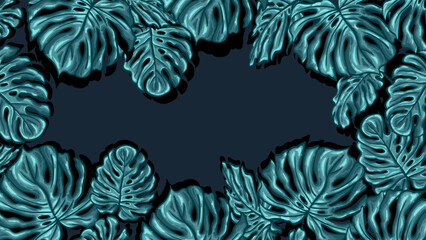 Hand drawn monstera leaves on a dark background