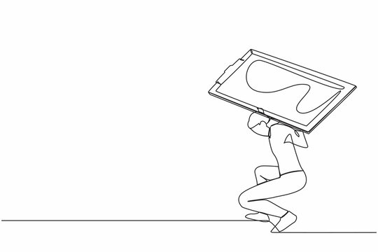 recommend clip art: Single one line drawing exhausted businessman carrying heavy clipboard on his back. Productivity and time management problem. Deadline checklist board. Continuous line draw design vector illustration
