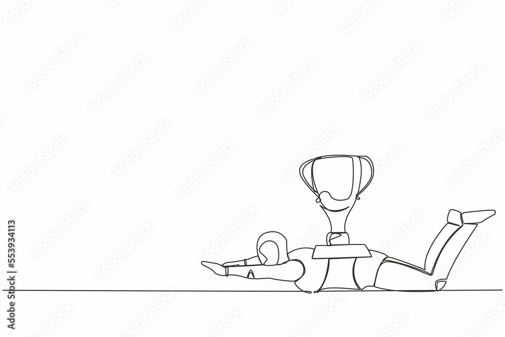 Poster continuous one line drawing stressed robot under heavy trophy burden. robot fail to achieve goals. d