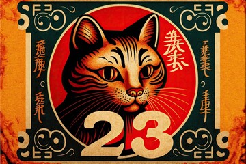 Tet Vietnamese lunar new year, 2023 year of the cat zodiac generative ai