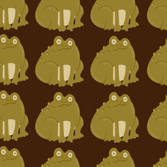 Magic green toad, Witchy frog vector seamless pattern. Lovely sweet Halloween character texture for fabric, textile, wrapper.