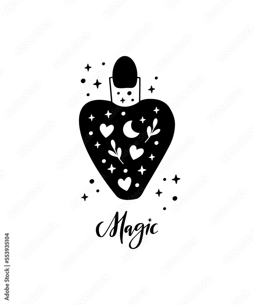 Wall mural potion bottle with magic elixir or love poison. mystic jar vector illustration. hand drawn esoteric 