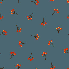 Red berries vector seamless pattern. Clusters of wild berries texture.