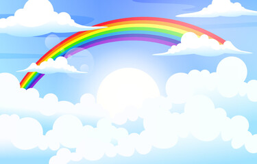 Beautiful Colorful Rainbow Cloud Sky Nature Background