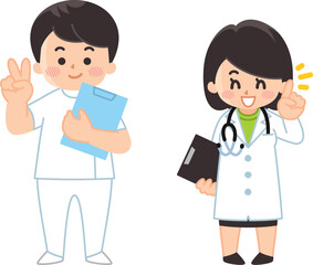 女性医師と男性看護師　医療従事者