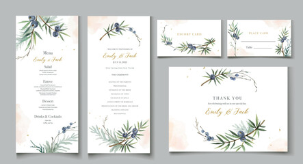 Watercolor vector set hand painted wedding invitation card template.