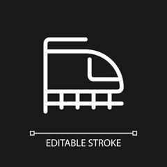 Fototapeta premium Rail transport pixel perfect white linear ui icon for dark theme. High-speed bullet train. Vector line pictogram. Isolated user interface symbol for night mode. Editable stroke. Arial font used