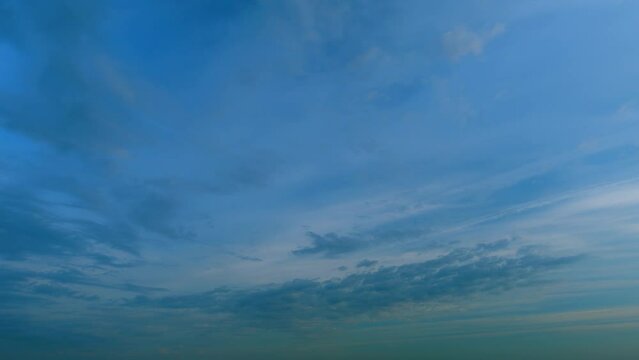 Intense dramatic panoramic sunset. Abstract different shades clouds at sunset sky background. Timelapse.