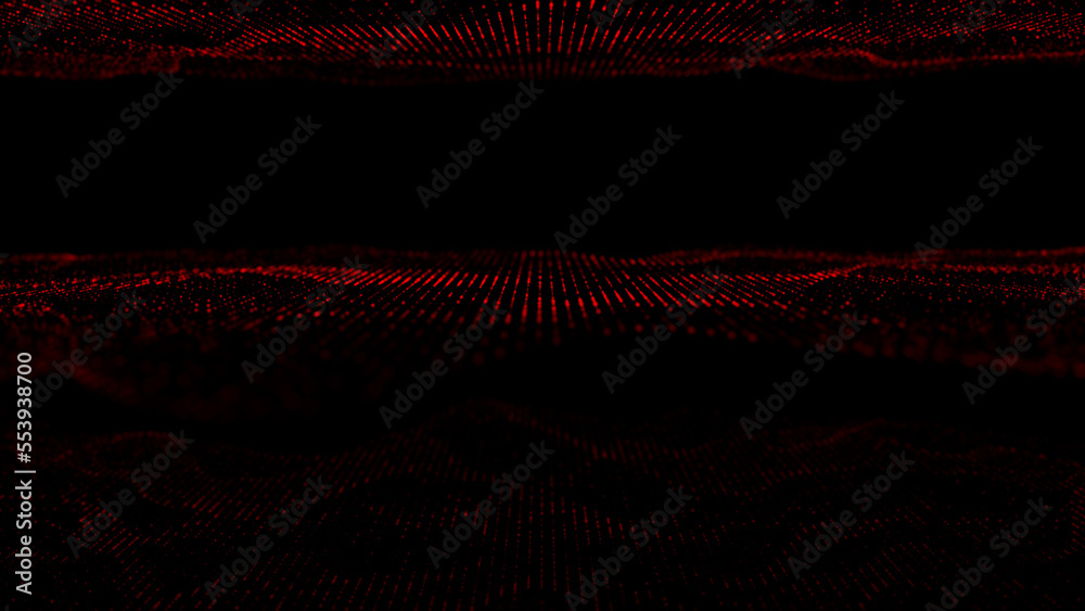 Poster Wave of dots and weave lines. Abstract background. Network connection structure. 3d rendering.