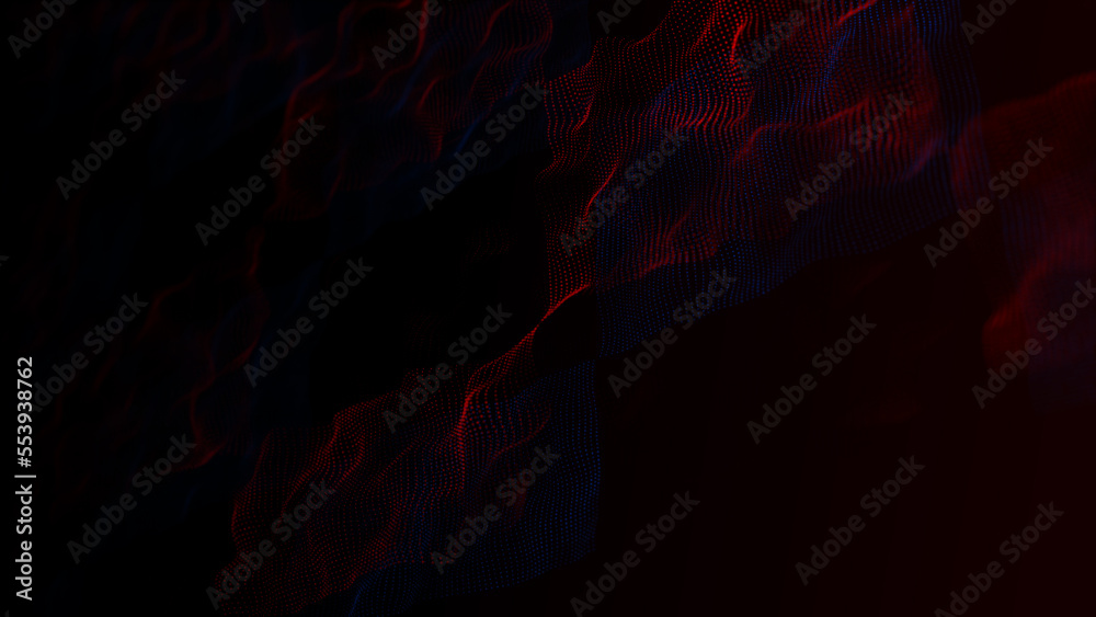 Poster textured wave of particles. visualization of technological connections. molecular connection of part