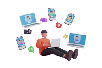 3D Illustration of online training. 3d training with people on smartphone. Webinar, online video training, tutorial podcast concept. 3d rendering
