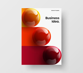 Clean realistic spheres booklet concept. Abstract magazine cover A4 vector design layout.