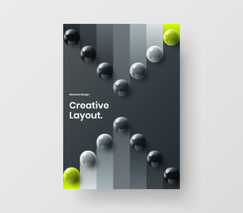 Unique 3D spheres leaflet layout. Clean journal cover A4 vector design concept.