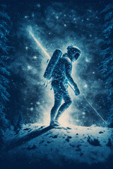 Fototapeta premium vintage astronaut skiing among a galaxy created with Generative AI technology