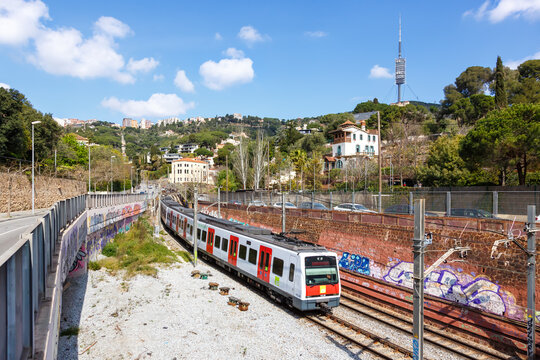 FGC commuter rail regional train in Barcelona, Spain