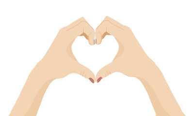 Two hands making heart sign. Love, romantic relationship concept. Isolated vector illustration flat style. Top view