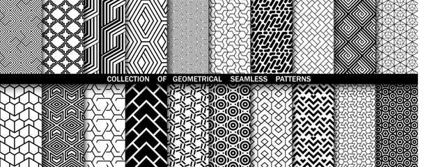 Geometric set of seamless black and white patterns. Simpless vector graphics