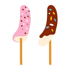 Vector illustration of cute  doodle asian food choco bananas  for print ,design, greeting card,sticker,icon