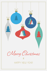 .Christmas card with Christmas decorations in a minimalist style with seasonal wishes in a modern style. Template for postcards, invitations, congratulations, web, social networks, print..