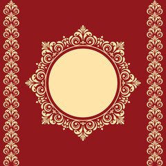 Decorative frame Elegant vector element for design in Eastern style, place for text. Floral golden and red border. Lace illustration for invitations and greeting cards