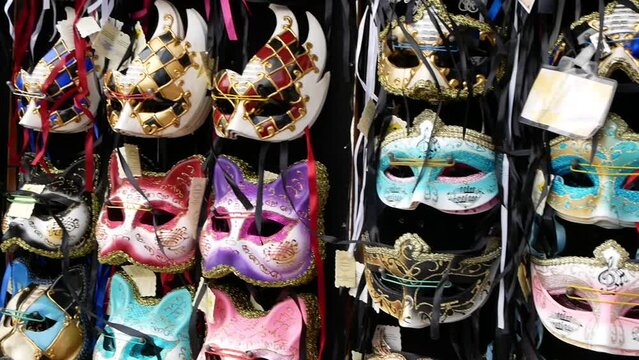 Venetian masks on display/sale for the carnival in Italy