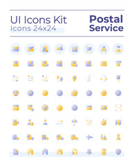Fototapeta na wymiar Postal service flat gradient two-color ui icons set. Parcel delivery. Send and receive letter. Mailing. GUI, UX design for mobile app. Vector isolated RGB pictograms. Montserrat Bold, Light fonts used